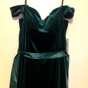 Premier Amour Velvet Hunter Green Off Shoulder Jumpsuit 14